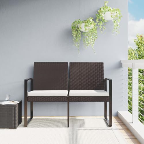 Dyncan Enhance Outdoor Comfort with 2-Seater Patio Bench, Cushions Included, Durable Polypropylene and Steel, Brown and Cream -  9B4F2AFF5025