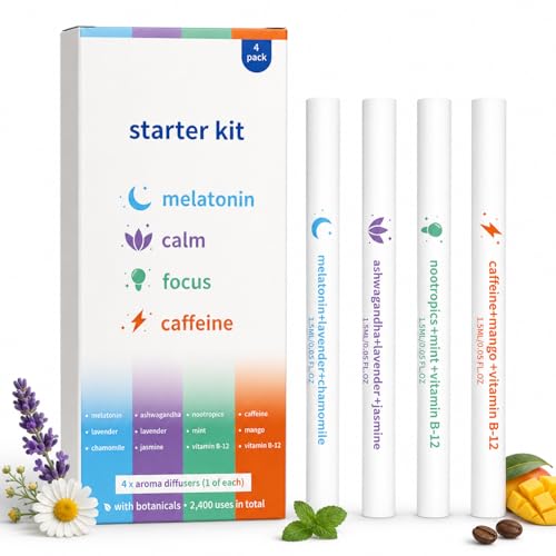 Portable Scent Stick Set 4 Pack, Plant-Based Aroma Stick Assortment, Pocket Size Fragrance Sticks for Home, Office, Travel, Daily Carry, Lavender, Mint, Citrus, Herbal Inspired Scents