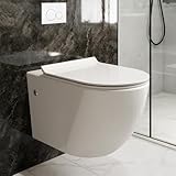 MIJIC Wall Hung Toilet Tankless, Wall Mounted Toilet with Soft Closing Seat, Power Flush, White Elongated