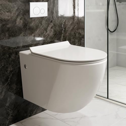 MIJIC Wall Hung Toilet Tankless, Wall Mounted Toilet with Soft