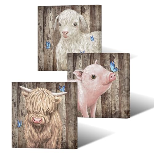 Rustic Funny Farm Animals Wall Art - Adorable cow sheep