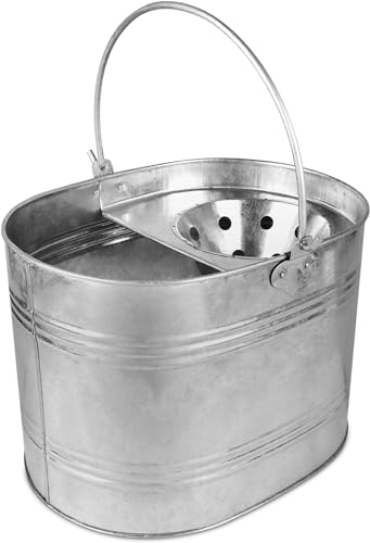 Image of 13L Heavy Duty Industrial Metal Mop Bucket, Galvanised Steel, Easy Lifting Handle, Durable for Home & Office - Silver