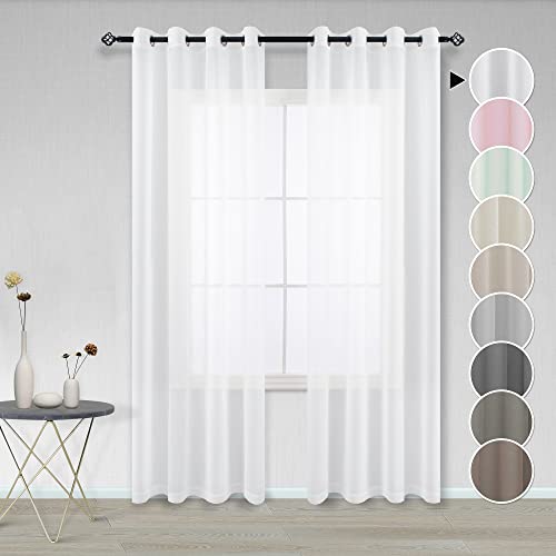 KOUFALL Cortinas visillo blanco, 140x245 cm, con ojal, 2 piezas, semitransparente, efecto lino, decoración de ventana, sala de estar, moderno, cocina, balcón y bahía acristalada ligera romántica