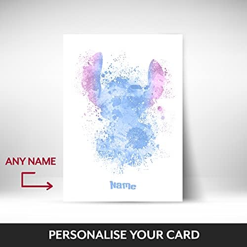 PERSONALISED STITCH Birthday Card (Watercolour Style). Son, Daughter, Mum, Dad, Sister, Brother, Auntie, Teacher. For Birthday, Naming Day, New Baby, Thank You, Mothers, Fathers Day. Disney. Lilo