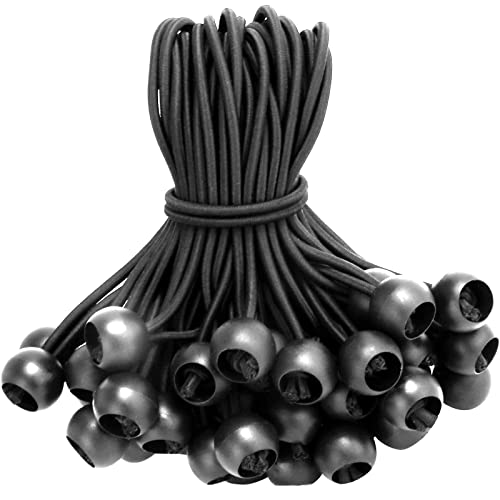 Ouskr Ball Bungee Cords 6 Inch, 50 Pcs Heavy Duty Bungee Balls, Tarp Bungee With Balls, Black High Elastic Stretch Ball Bungee Ties Tarp Canopy Tie Down For Shelter, Tent Poles, Camping, Cargo #TOP1