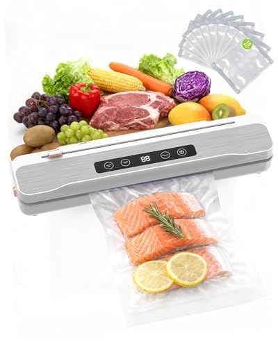 VITSR 真空パック機 充電式 フードシーラー 超大吸引力100Kpa 鮮度8倍長持ち 食材保存 操作簡単 真空機 磁気収納 真空パック 機高耐久性 全自動/乾湿両用/4モード 業務用 家庭用 フードセーバー 低騒音 軽量 コンパクト お手入れ簡単 日本語説明書 専用袋10枚付き (灰白色)の商品画像（Amazon）