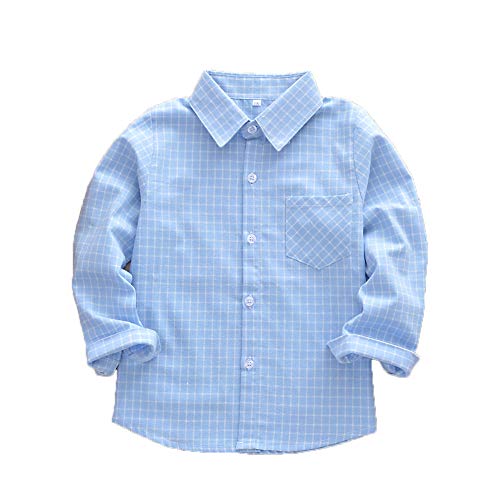 Kid Boys Long Sleeve Flannel Check Plaid Shirts Light Blue Tag 100-2T