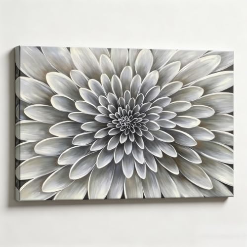 Tableau dahlia argenté grand format pour combler le vide des grands murs intérieurs