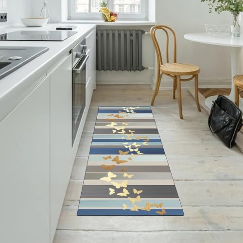 Alfombra de pasillo de decoración abstracta gris y azul 5m 5