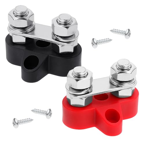 2 Stück Anschlussbolzen Sammelschiene 12v Stromverteiler Busbar Verteilerblock Doppelterminal Verkabelung Verteilerblock Für Auto Lkw Wohnmobil Boot, Schwarz Und Rot (Dual M8)