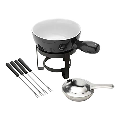 LYOR - Aparelho de Fondue 8 Peças para Queijo de Ferro com Pintura Epoxy e Cerâmica Preto - Ideal pa