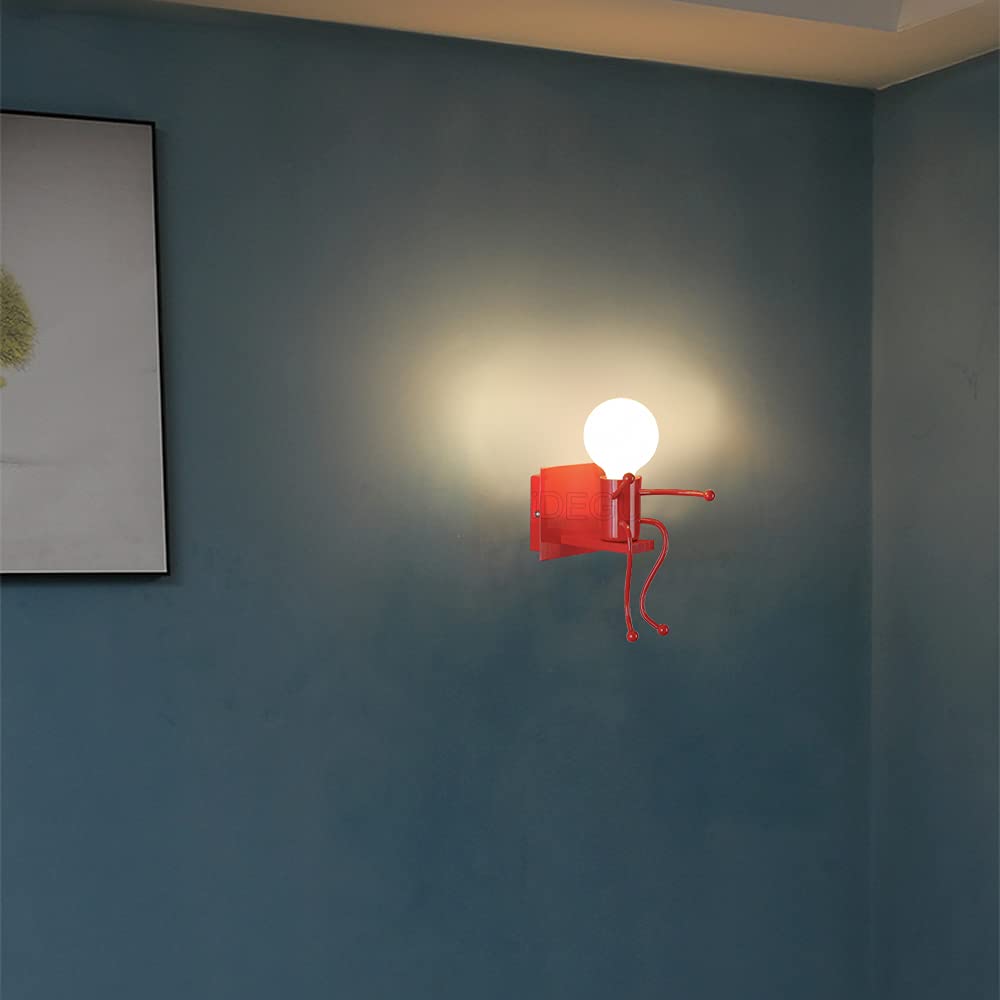 iDEGU Wandleuchte, moderne Wandlampe, Humanoidstil, kreativ, Dekoration Lampe für den Innenbereich, für Kinderzimmer, Wohnzimmer, Flur (rot)