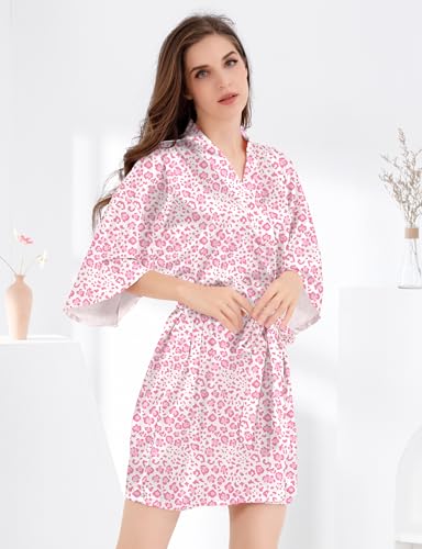 Image of MORFORU Women Bride Bridesmaid Silky Satin Kimono Robe Solid Color Sleepwear for Wedding Party Getting Ready, Short