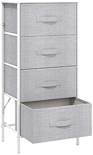 Gernian Dresser with 4 Drawers - Tall Tower Unit Organizer for Bedroom, Nursery Room, Living Room, Hallway - Chest of Drawers, Easy Pull Fabric Bins (White/Grey)