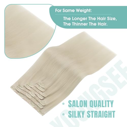YoungSee Clip in Hair Extensions Real Human Hair Blonde 12 inch 80g Clip in Human Hair Extensions Platinum Blonde Clip in Extensions White Blonde for Women Short Straight 7Pcs - Image 4