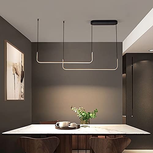 Sedelan Modern Linear Chandelier, Dimmable Led Pendant Light Fixtures, 2 Lights Pendant Lighting For Kitchen Island Dining Room Bar, Black, 3000K #TOP1