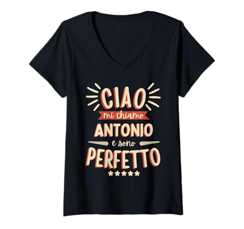 Femme Antonio Idea Regalo Personalizzata Nome Divertente T-Shirt avec Col en V