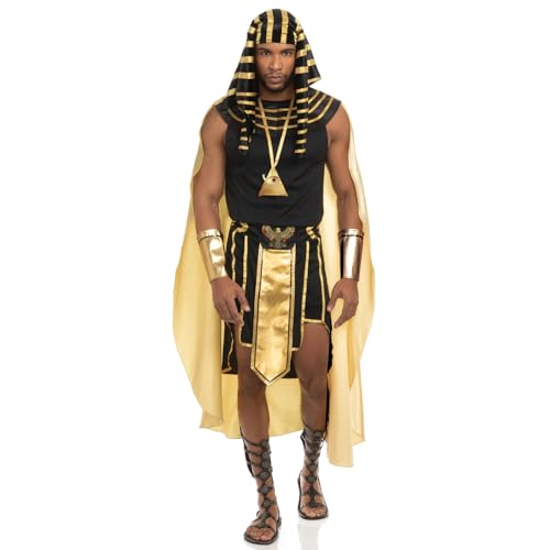 Alaurbeauty Costume da faraone egiziano da uomo, top rock manica copricapo collana Egitto, costume antico per Halloween, carnevale costumi di carnevale (nero e oro, S)