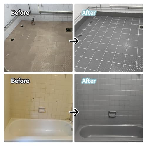 LightGrey Ceramic Tub and Tile Refinishing Kit - Bathtub, Bathroom Wall, Countertop, Sink Paint - Easy to Use, Waterproof, Low Odor, No Toxic (LightGrey 16.0 FL Oz)
