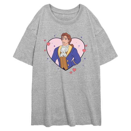 Junior's Beauty and The Beast Prince Adam Heart T-Shirt - Athletic Heather - Large