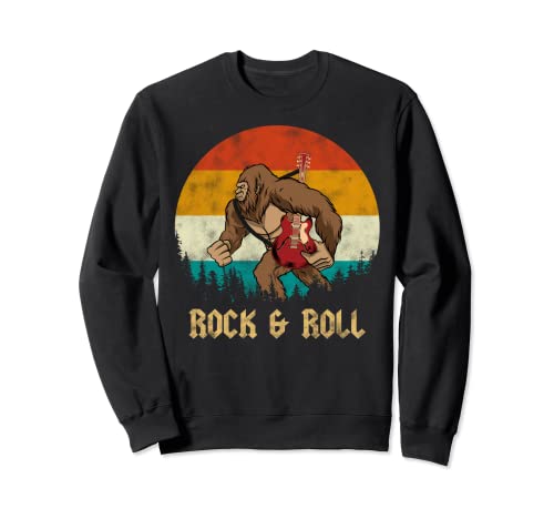 Vintage Sunset Retro Style Music Bigfoot Guitar Rock & Roll Sudadera