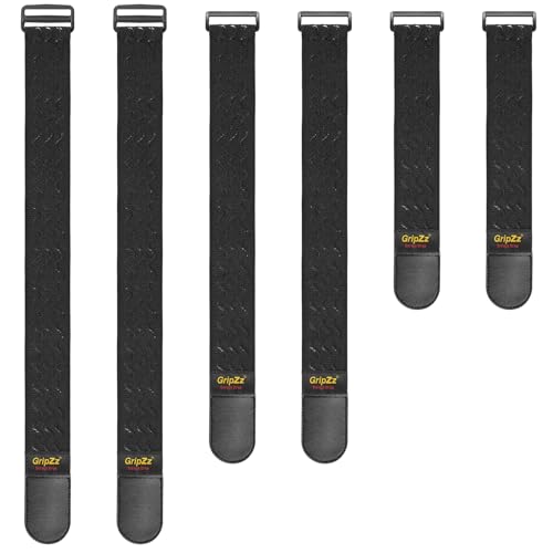 GripZz Sangles Elastiques avec Bandes Anti-dérapantes, 6 Pièces (30/46/61cm x 5cm) Sangles Scratch Résistantes pour des Rallonges, Cordes, Câbles，Tuyaux d’Arrosage, Vélos, Organiser Votre Garage