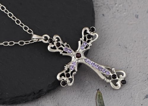 Image of Alilang Womens Black Silver Clear Crystal Rhinestones Celtic Holy Cross Pendant Necklace
