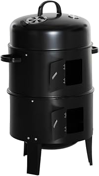 3-in-1 Portable Charcoal Grill & Smoker Heavy-Duty 304 Stainless Steel BBQ Grill with Adjustable Vents, Built-in Thermometer, Double-Tier Cooking for Camping & Backyard Black