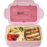 Bibury Lunch Box 1400 ml avec 3 Compartiments et Couverts, Boite Repas Rose...