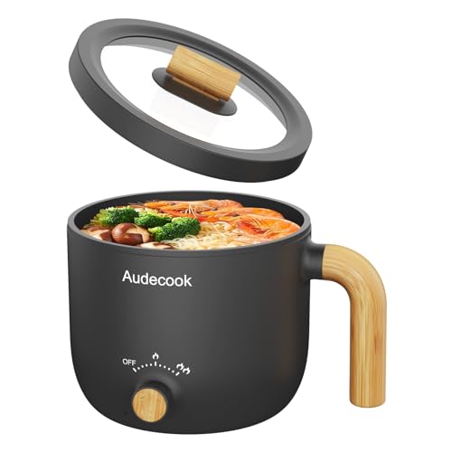 Audecook Hot Pot Electric, 1.5L Rapid Noodles Cooker, Portable Nonstick Mini Multicooker, Travel Electric Pot with Dual Power Control for Ramen/Pasta/Soup/Steak/Egg/Oatmeal (Black) by Audecook - Used condition - US$25.57