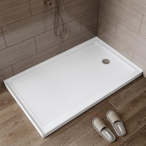 HOROW 60" x 36" Shower Base, Right Drain Shower Pan, Low Profile Acrylic Base with Reinforced Fiberglass, Non-Slip Surface, Stainless Steel Drain Cover, Leak-Resistant for Bathroom