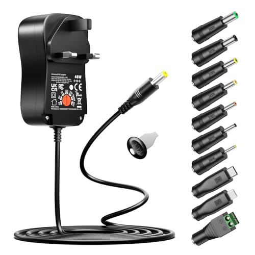 Basicvolt 48W Universal Power Supply AC DC 5V 6V 9V 12V 15V 19V 20V 24V Power Supply Adapter with 10 DC Connectors for LED Strips Home Electronics, 4000mA Max.