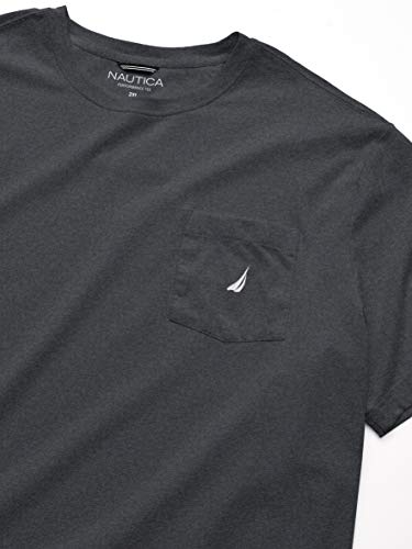 Nautica mens Solid Crew Neck Short Sleeve Pocket T-shirt T Shirt, Charcoal Heather (Dark), 4X-Large Tall US3