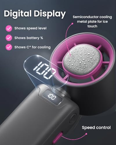Image of Sevenaire Portable Hand Fan with Ice Touch Cooling, 13500 RPM, Mini Personal Fan 4000mAh USB-C Rechargeable [Up To 20H], 100-Speed Dial, Powerful Small Travel Fan for Makeup, Outdoor, Office -Grey