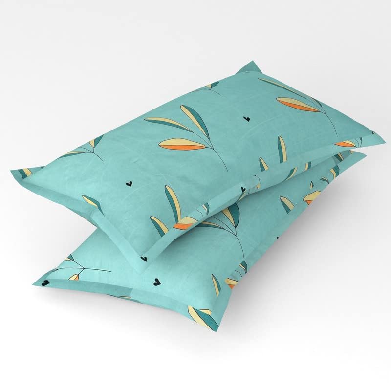 Image of BSB Home 120 TC Double Printed Bedsheet with 2 Pillow Covers | 110 GSM Soft Brushed Microfiber - Breathable & Wrinkle Free - (86 X 88 Inch, Green & Orange)