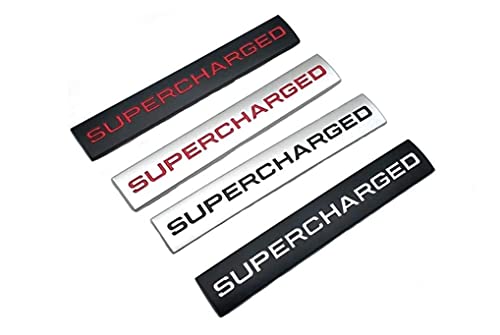 Image of 2Pcs 3D Raised Supercharged Logo Car Emblem Premium Auto Badge Rear Trunk Sticker Side Decal (Black White)