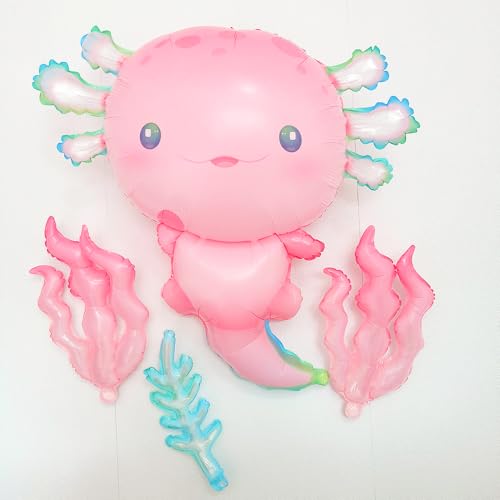 Image of 11Pcs Pink Axolotl Balloons,Seashell Coral Seaweed Balloon For Axolotl Birthday Party Decoration /Under the sea,Mermaid Party Decor,Axolotl Graduation,Pixel Game Axolotl Party Decor