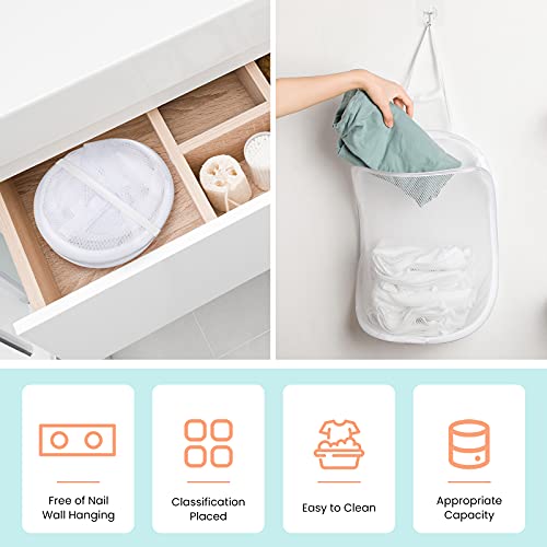 3 Pieces Hanging Laundry Hamper Laundry Bag To Hang Foldable Mesh Hamper Dirty Cloth Basket With Carry Handle Door Net Hampers For Store Cloth, Toy, Camping, Hotel Use #TOP3