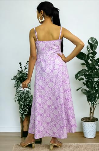 Image of JAIPUR HAND BLOCK Cotton Sleeveless Long Flared A Line Dress|Gown (S00063)