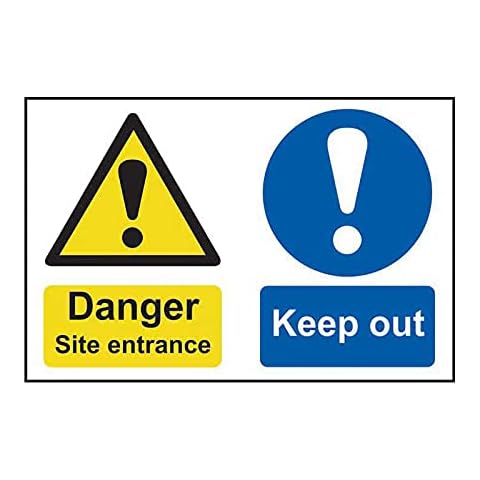 Danger Site Entrance Keep Out Construction Sign, Self-Adhesive Semi-Rigid PVC, 600mm x 400mm Cover