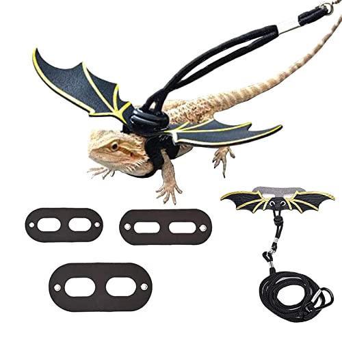boxidixi Bearded Dragon Leash and Harness, 3 Pack Adjustable Walking Set with PU Leather Wings, Black, Small, Fantasy Style, Reptile Harness, Leather Wings for Unique Appearance