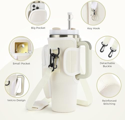 AIROLDI Bolsa para Stanley Cup 1,2 l/40 oz, accesorios para botella de agua, con compartimento para teléfono móvil, mosquetón y correa de hombro ajustable - imagen 4