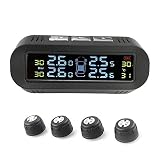 KUNDINE HUB Smart Voiture TPMS Système de Surveillance de la Pression des pneus à énergie Solaire avec écran LCD numérique TPMS Système d'alarme de sécurité Automatique avec 4 capteurs