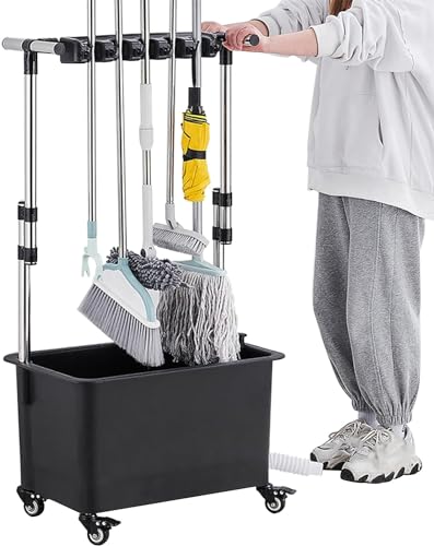 SGeneE - Fregadero de fregona con rodillos, cubo para fregona, fregadero inclinado, fregadero de plástico, para balcón, baño, cocina, exterior, 60 cm