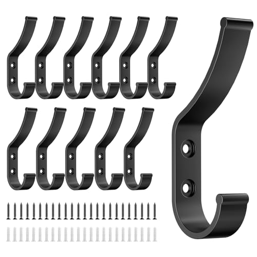 Optish 12 Stück Kleiderhaken Wand, Garderobenhaken Schwarz Kleiderhaken zum Schrauben für Akustikpaneele, Eingangsbereich, Schlafzimmer, Küche für Jacken, Hüte, Schals und Handtaschen