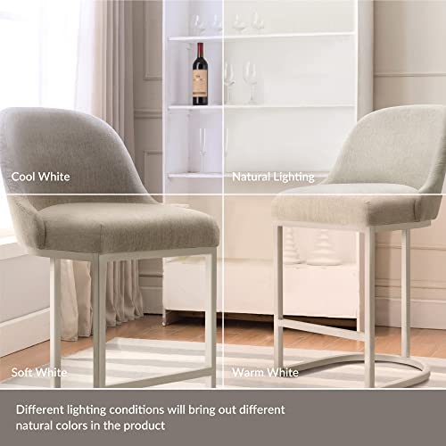 Leick Home Since 1910 Furniture Barrel Back Counter Stool (Set Of 2), Pewter/Oatmeal Linen #TOP5