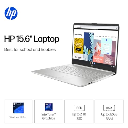 Image of HP 15.6 inch HD Business Laptop, 8GB DDR4 RAM, 512GB PCIe SSD, Intel N4120 Processor, Windows 11 Pro, SD Card, Long Battery, Wi-Fi 5, HDMI, Numeric Keypad, for Multitasking Work & Study