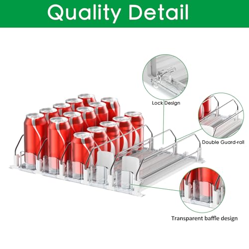 Drink Organizer for Fridge-White Automatic Pusher Glide,12oz 16oz 20oz-Soda Dispenser for Fridge-Holds up to 30 Cans - Thumbnail 6
