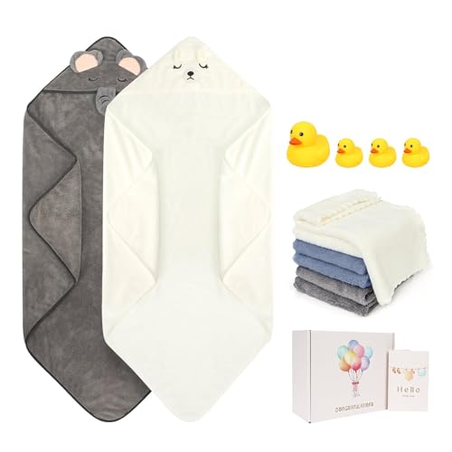 Image of PataStar Baby Bath Towels with Hood for Newborn Boys Girls Kids Ultra Soft Shower Towel Gift for Infant and Toddler (Bear, Elephant)