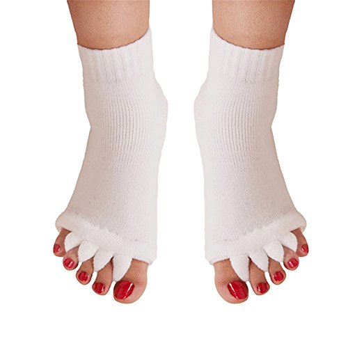 Bcurb Open Toe Separator Spacer Socks Stretch Tendon Pain Relief Yoga. (White, "Small/Medium")